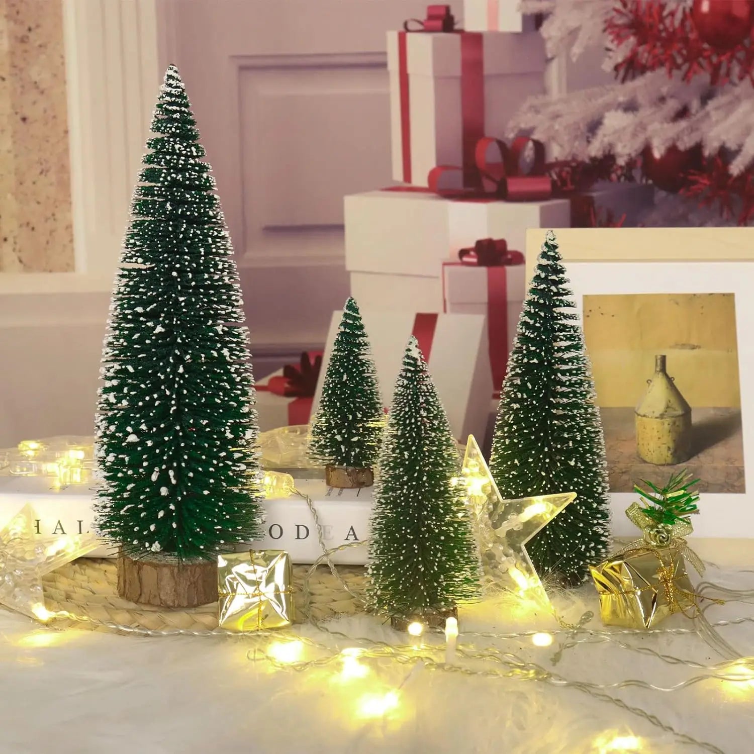 5PCS Mini Christmas Trees with Led String Lights