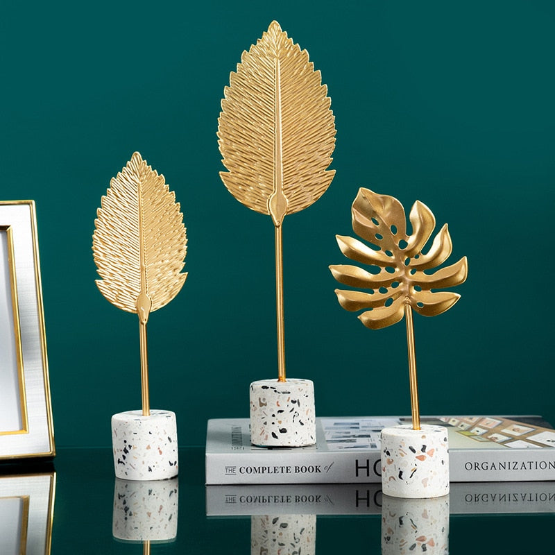 Nordic Gold Leaves Sculpture Luxury Living Room Decor