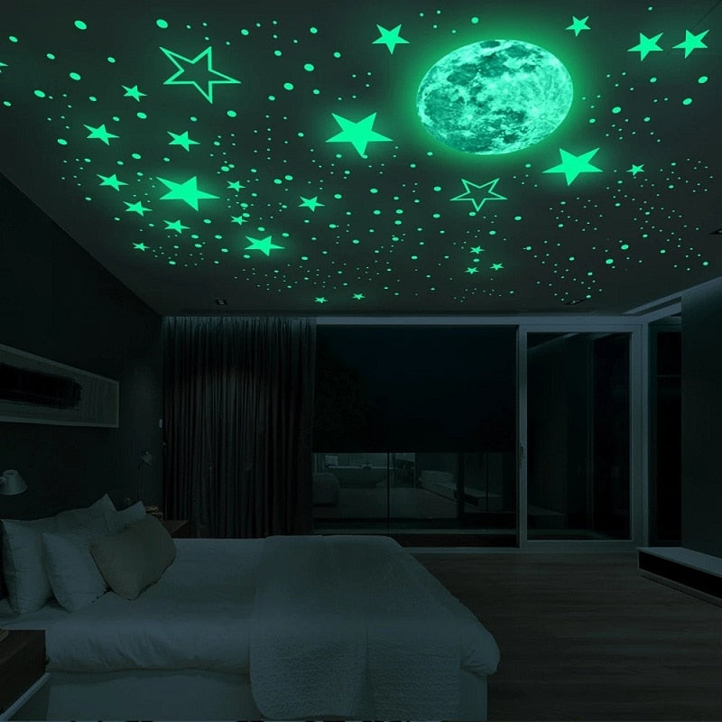 Fluorescent Luminous 3D Stars Dots Wall Sticker Home Decoration