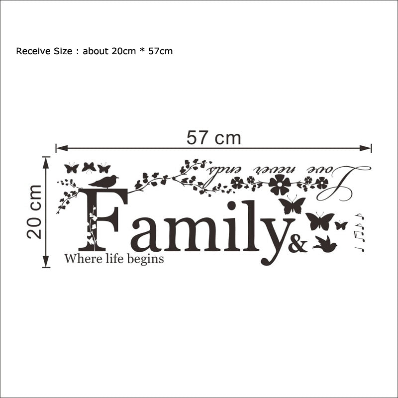 Family Love Never Ends Quote Vinyl Wall Sticker Art - Catchy Goods® 