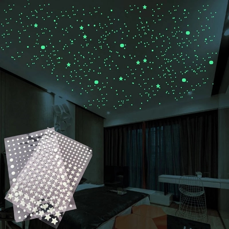 Fluorescent Luminous 3D Stars Dots Wall Sticker Home Decoration