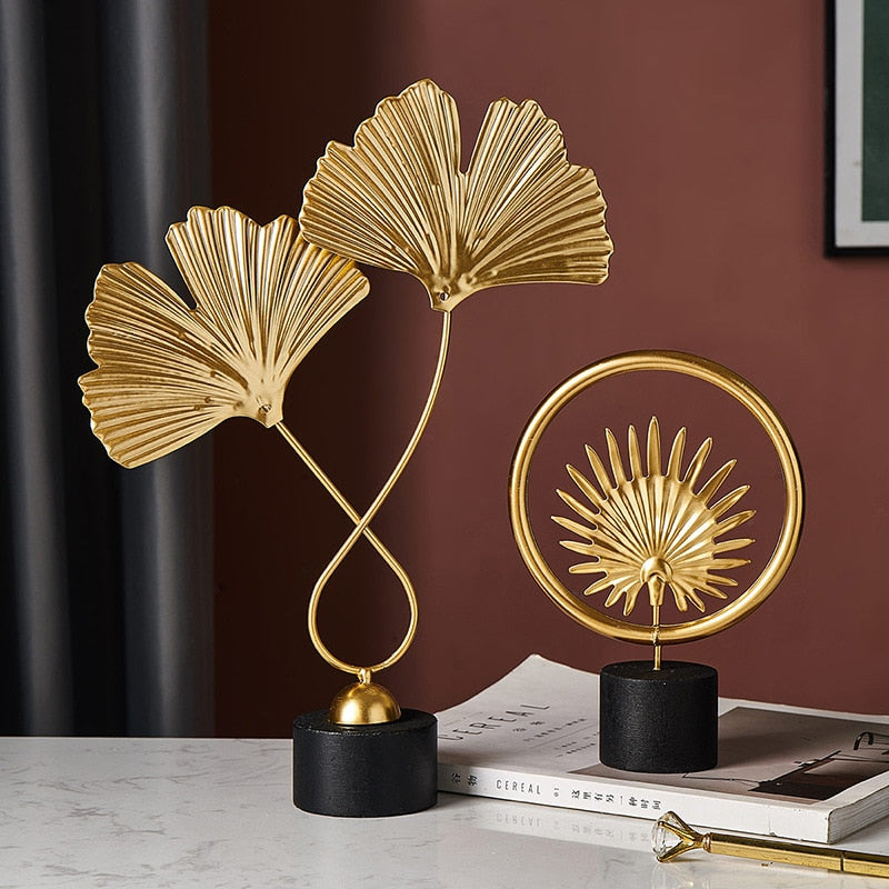 Nordic Gold Leaves Sculpture Luxury Living Room Decor