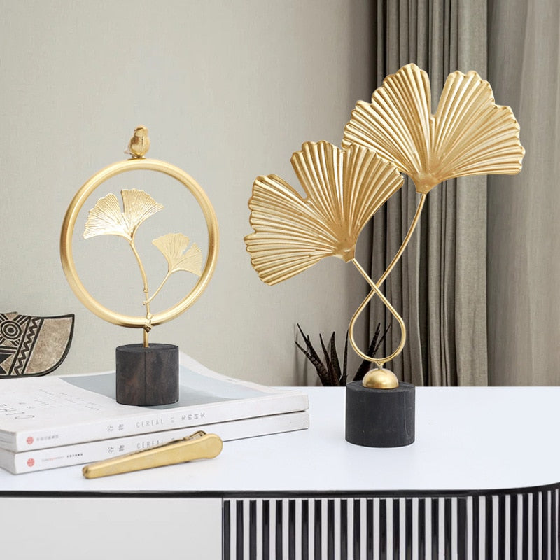 Nordic Gold Leaves Sculpture Luxury Living Room Decor