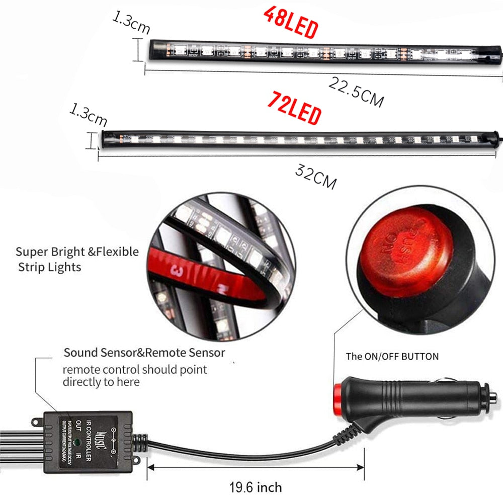 RGB Neon LED Car Interior Music Control Strip Light