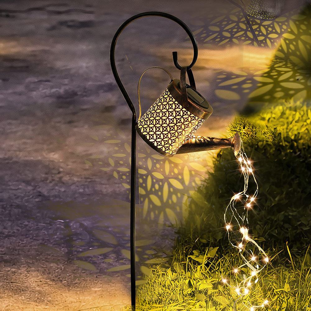 Solar Watering Can Outdoor Garden Hanging Waterfall Lamp