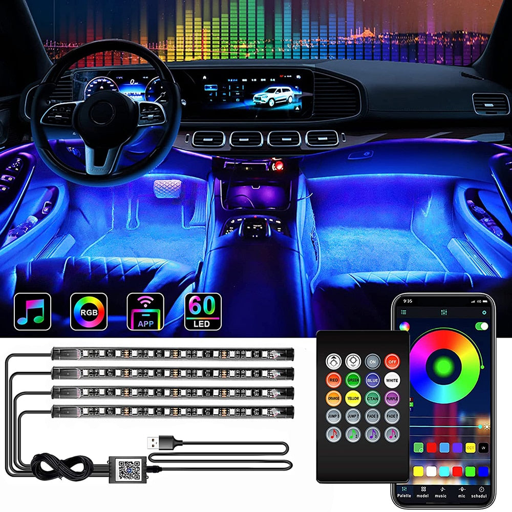 RGB Neon LED Car Interior Music Control Strip Light