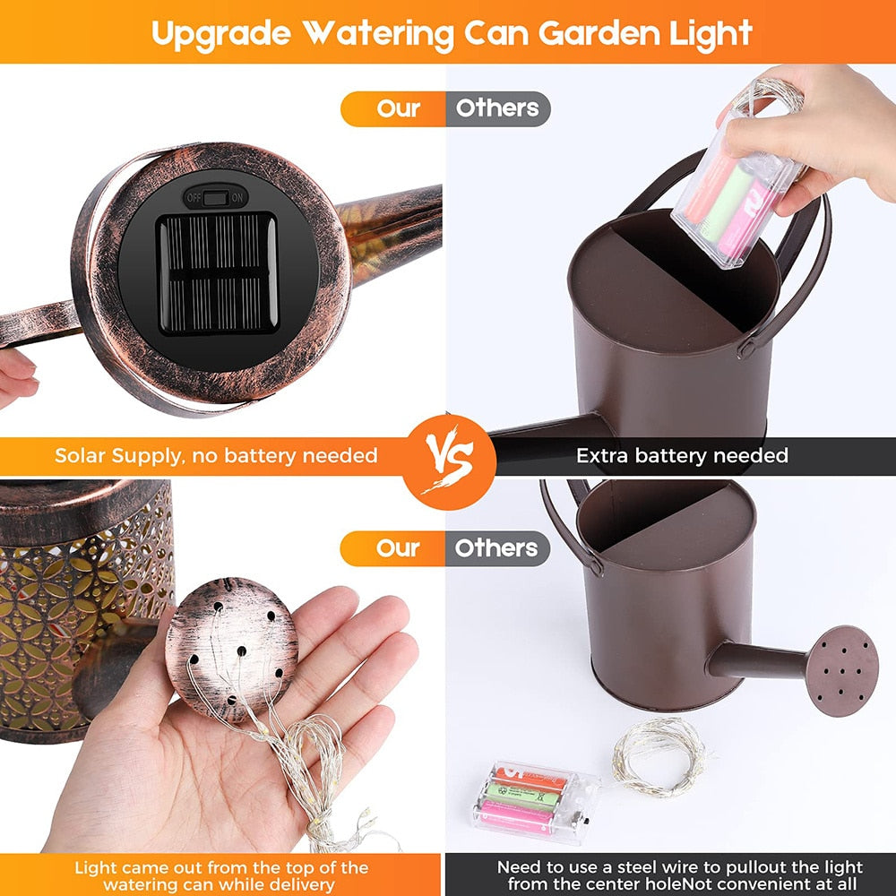 Solar Watering Can Outdoor Garden Hanging Waterfall Lamp