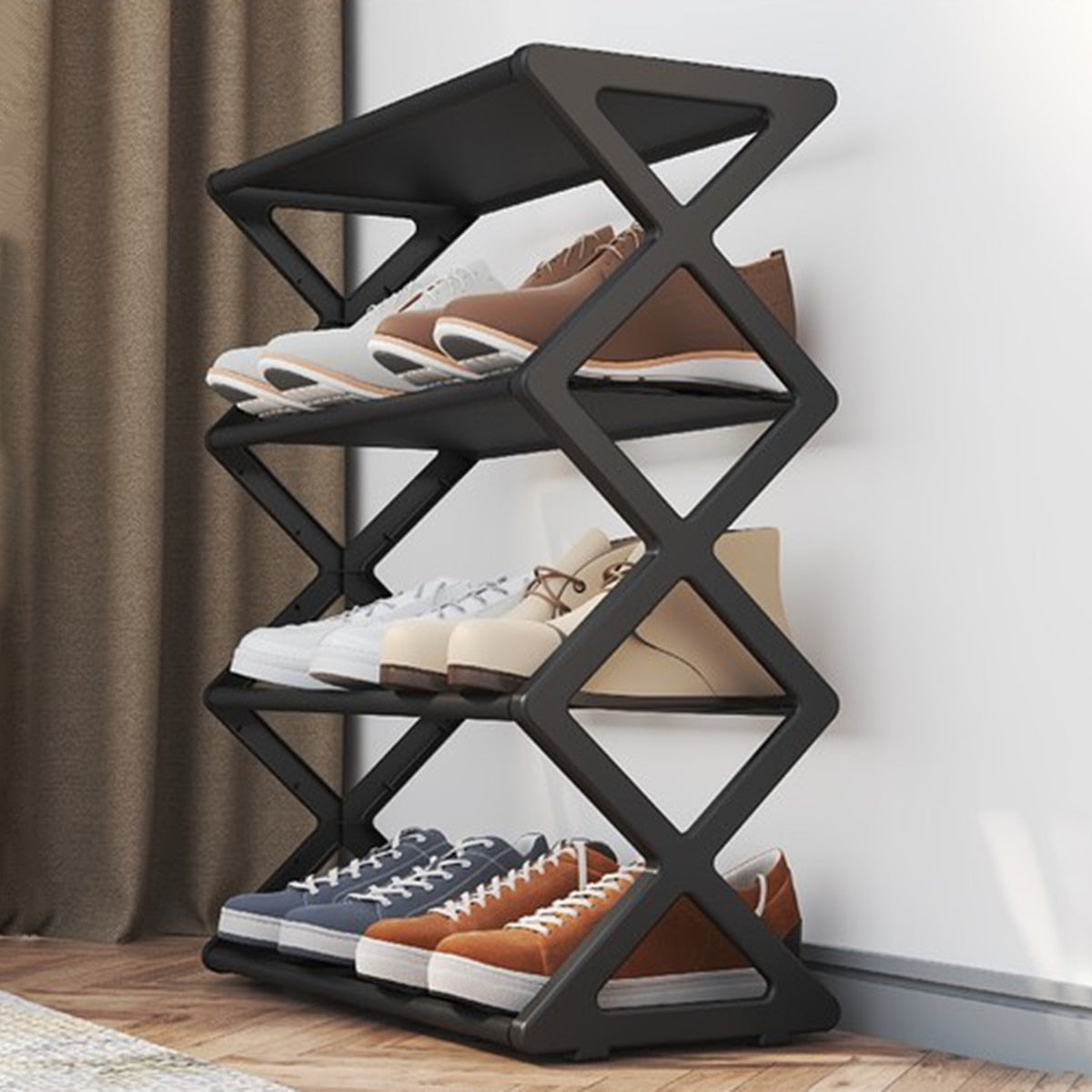 Steel Assembly X-Shaped Shoe Rack for Home