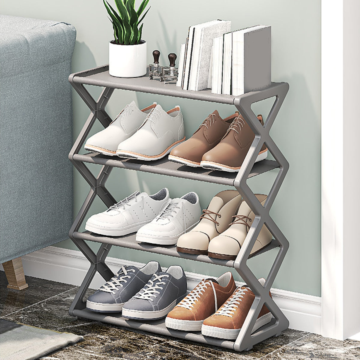 Steel Assembly X-Shaped Shoe Rack for Home