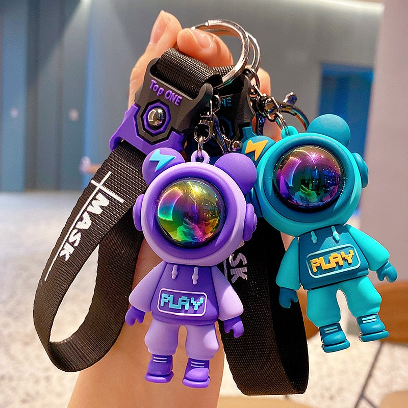 Cute Astronaut Bear Lightning Keychain