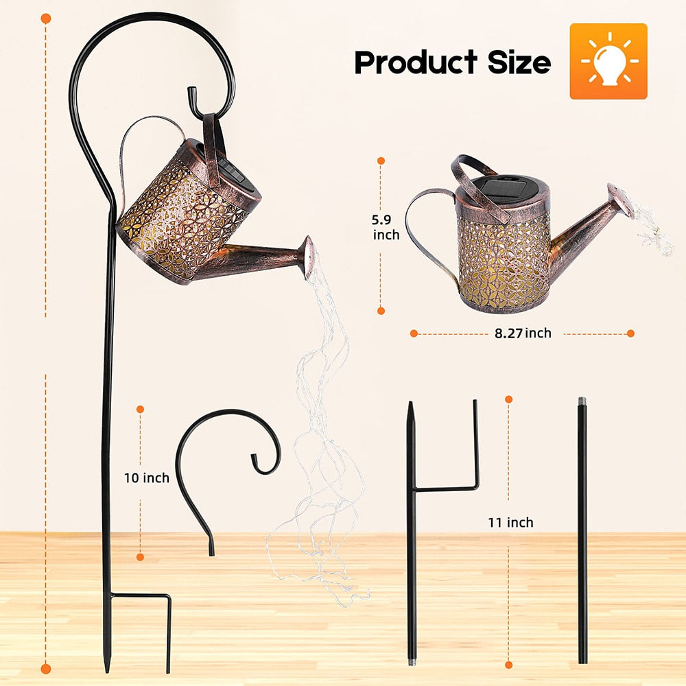 Solar Watering Can Outdoor Garden Hanging Waterfall Lamp