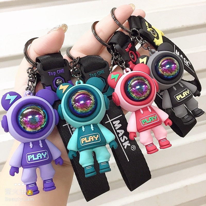 Cute Astronaut Bear Lightning Keychain