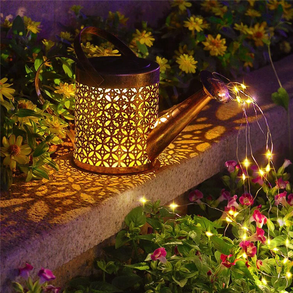 Solar Watering Can Outdoor Garden Hanging Waterfall Lamp