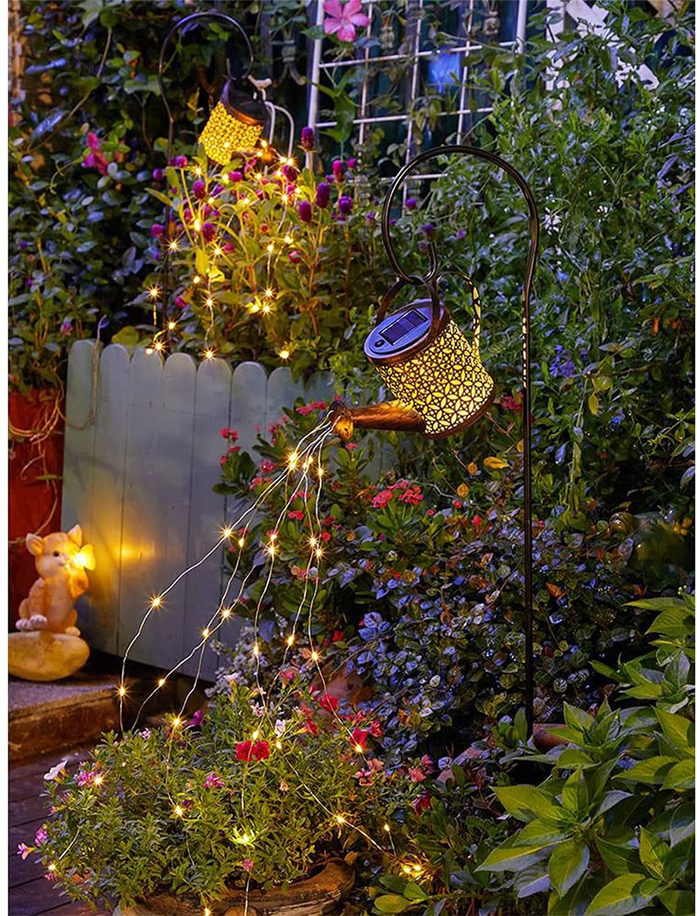 Solar Watering Can Outdoor Garden Hanging Waterfall Lamp