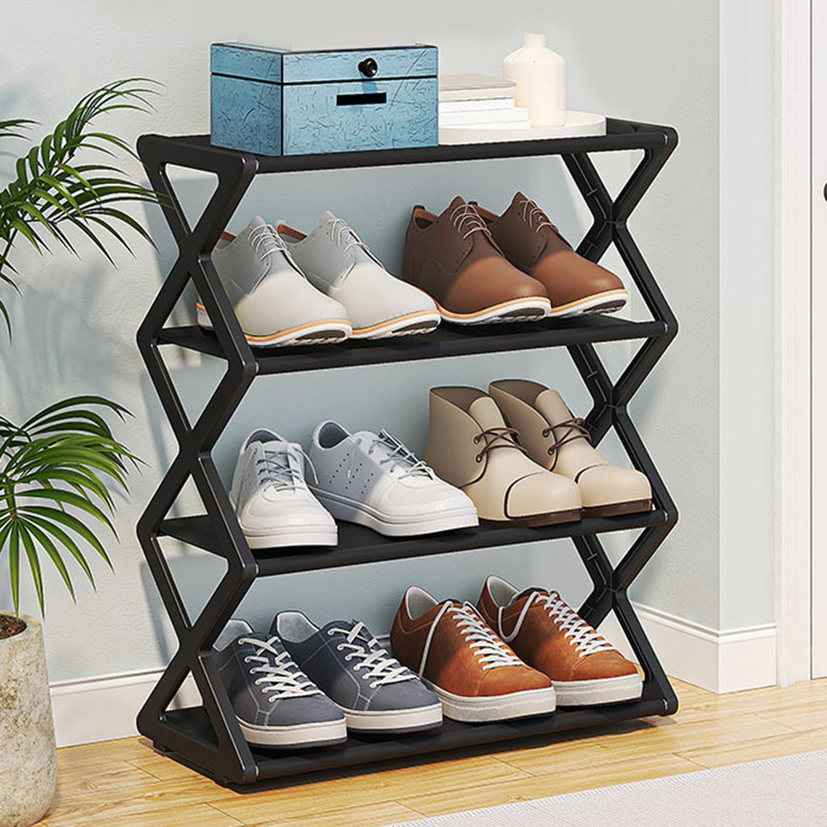 Steel Assembly X-Shaped Shoe Rack for Home